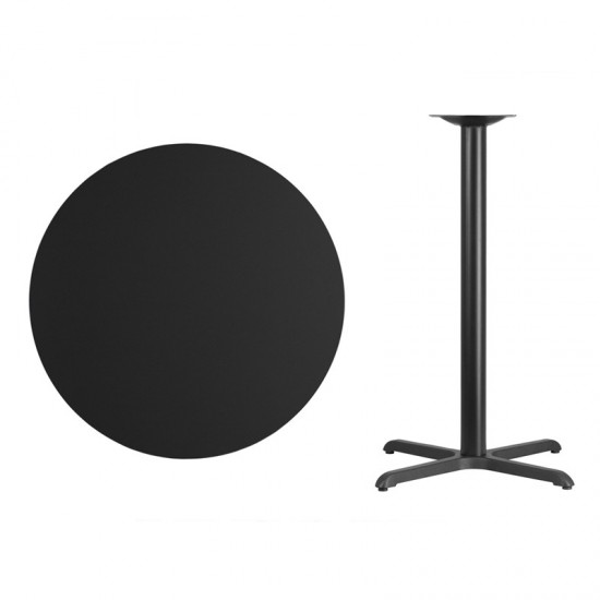 36'' Round Black Laminate Table Top with 30'' x 30'' Bar Height Table Base