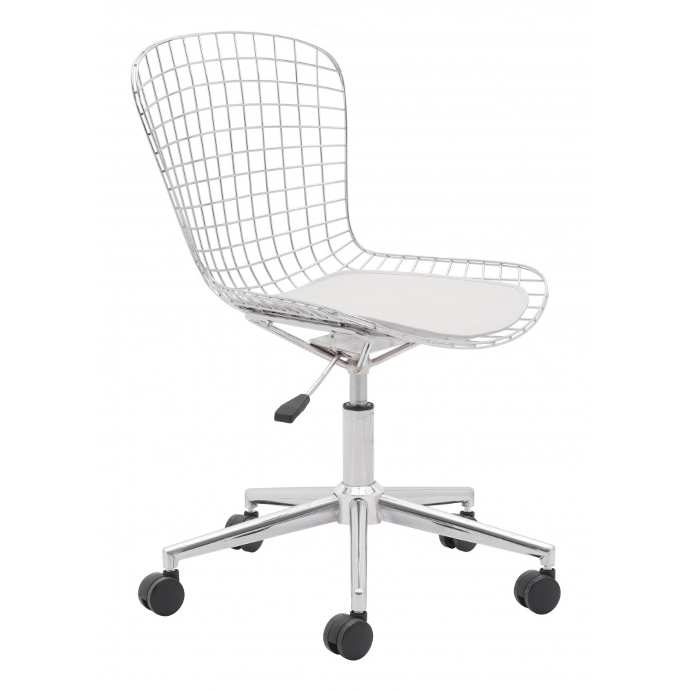 Wire Office Chair Chrome & White Cushion