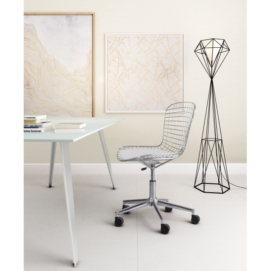 Wire Office Chair Chrome & White Cushion