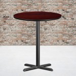 36'' Round Mahogany Laminate Table Top with 30'' x 30'' Bar Height Table Base