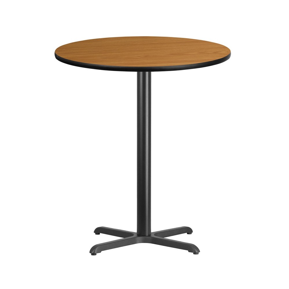 36'' Round Natural Laminate Table Top with 30'' x 30'' Bar Height Table Base