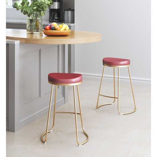 Bree Counter Stool (Set of 2) Burgundy & Gold