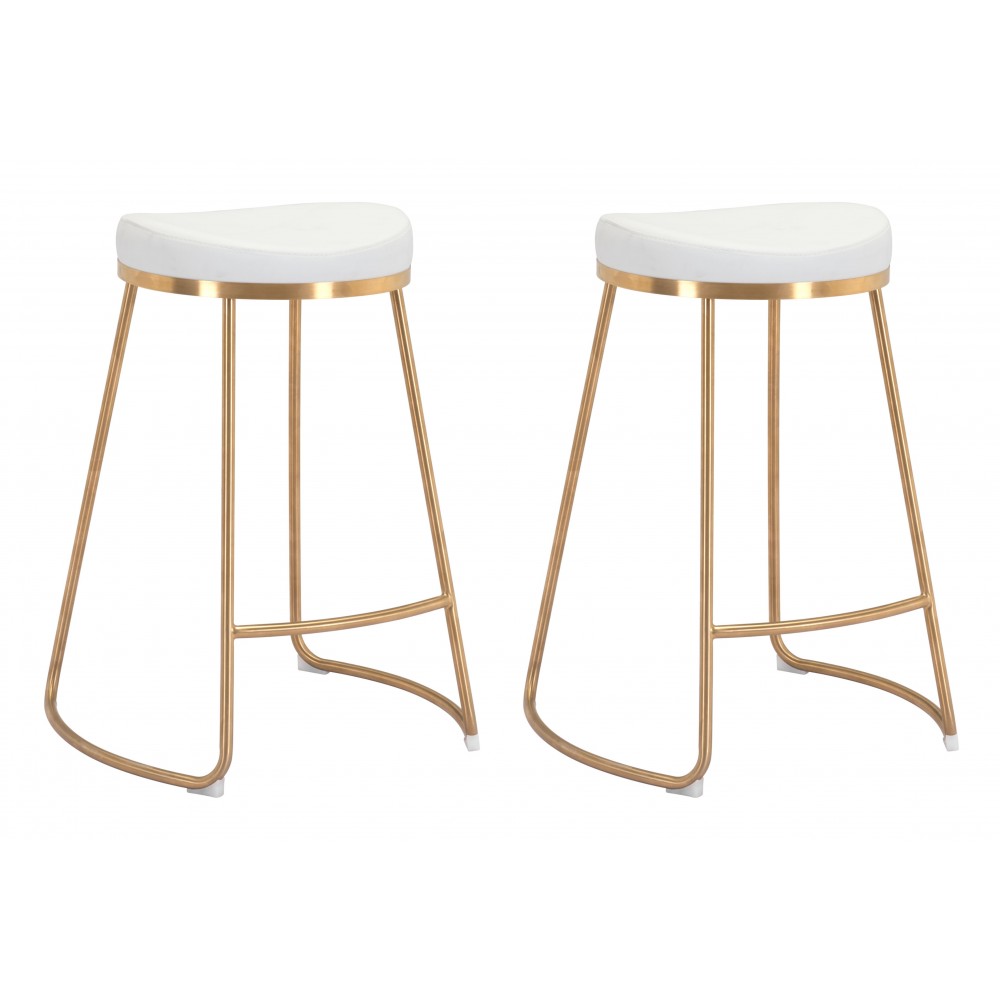 Bree Counter Stool (Set of 2) White & Gold