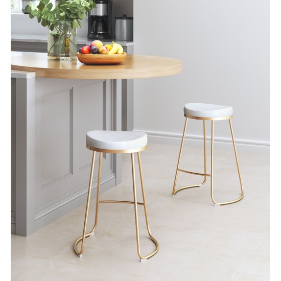 Bree Counter Stool (Set of 2) White & Gold