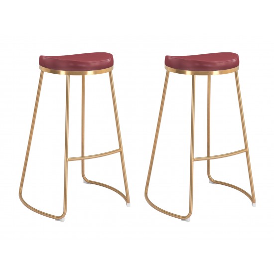 Bree Barstool (Set of 2) Burgundy & Gold