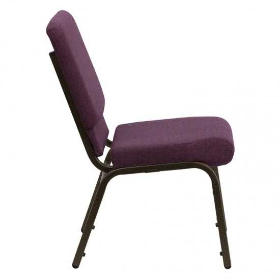 18.5''W Stacking Church Chair in Plum Fabric - Gold Vein Frame