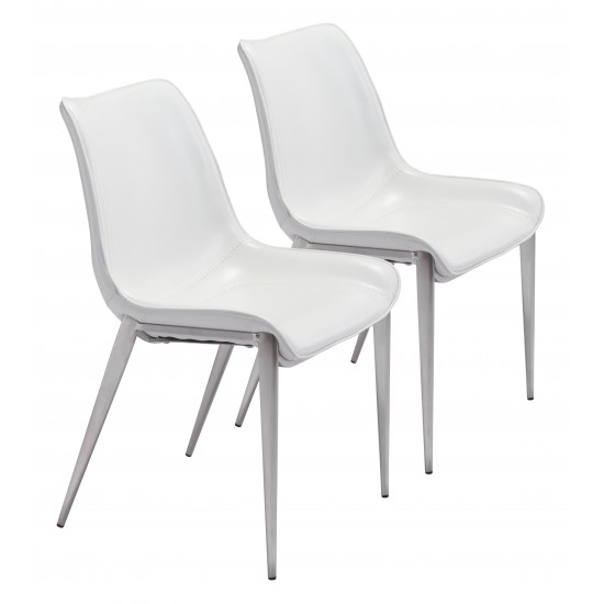 Magnus Dining Chair (Set of 2) White & Silver