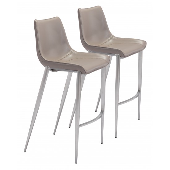 Magnus Bar Chair (Set of 2) Gray & Silver