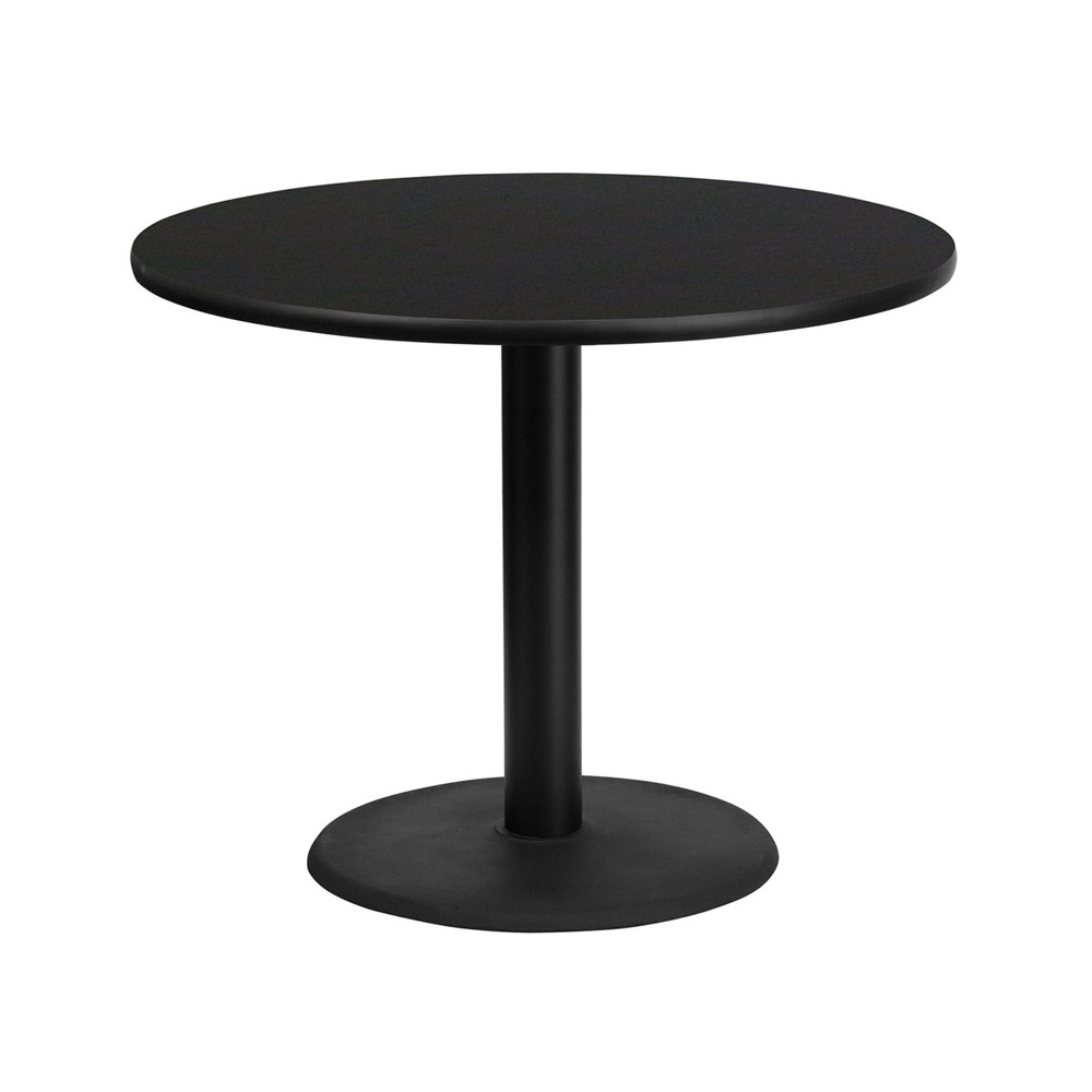 36'' Round Black Laminate Table Top with 24'' Round Table Height Base 36'' Round Black Laminate Table Top with 24'' Round Table Height Base