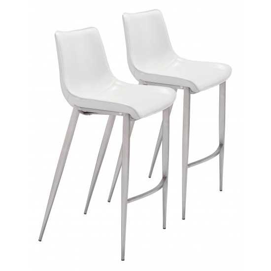 Magnus Bar Chair (Set of 2) White & Silver