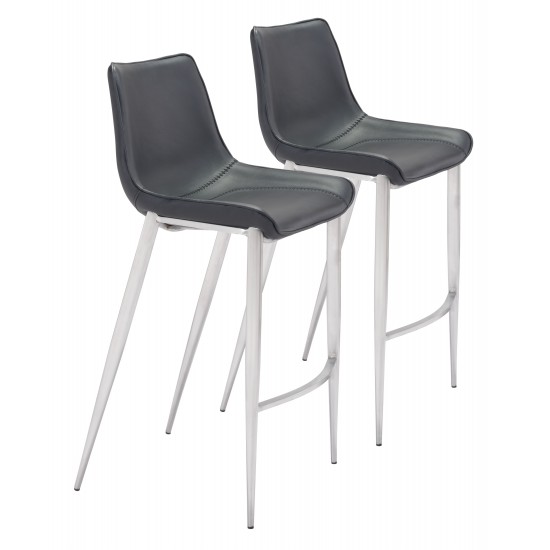 Magnus Bar Chair (Set of 2) Black & Silver