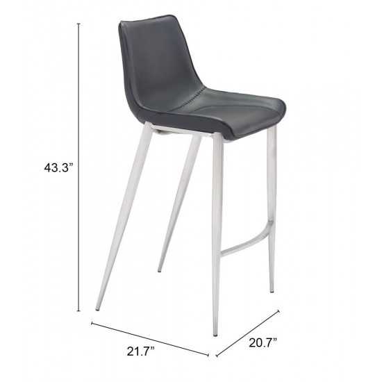 Magnus Bar Chair (Set of 2) Black & Silver