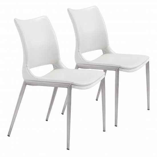 Ace Dining Chair (Set of 2) White & Silver