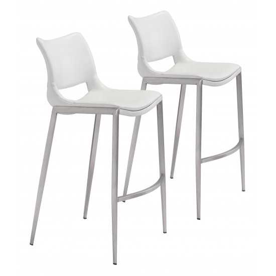 Ace Bar Chair (Set of 2) White & Silver