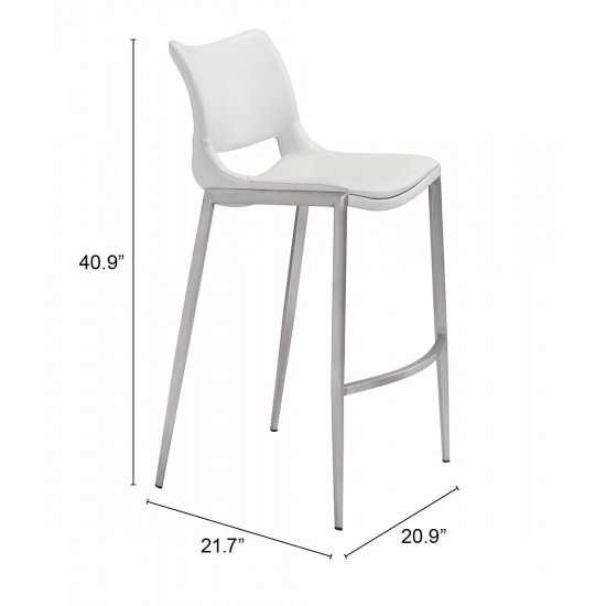 Ace Bar Chair (Set of 2) White & Silver