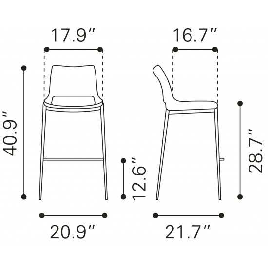 Ace Bar Chair (Set of 2) White & Silver