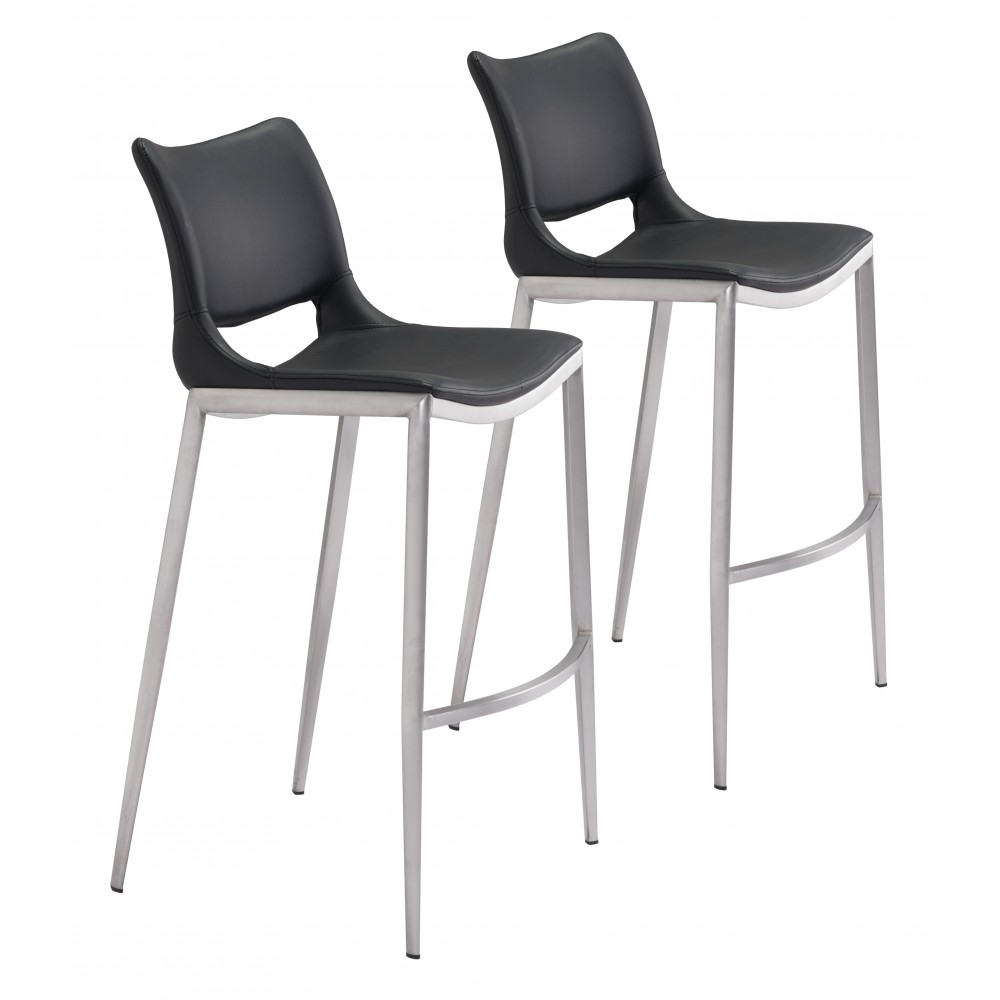 Ace Bar Chair (Set of 2) Black & Silver