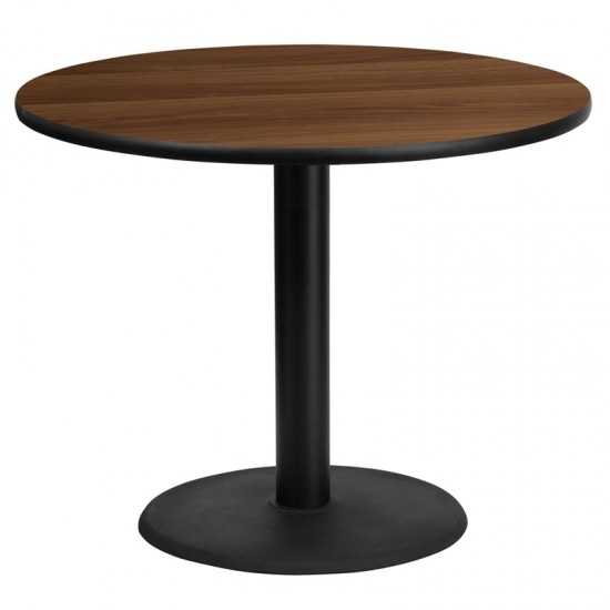 36'' Round Walnut Laminate Table Top with 24'' Round Table Height Base