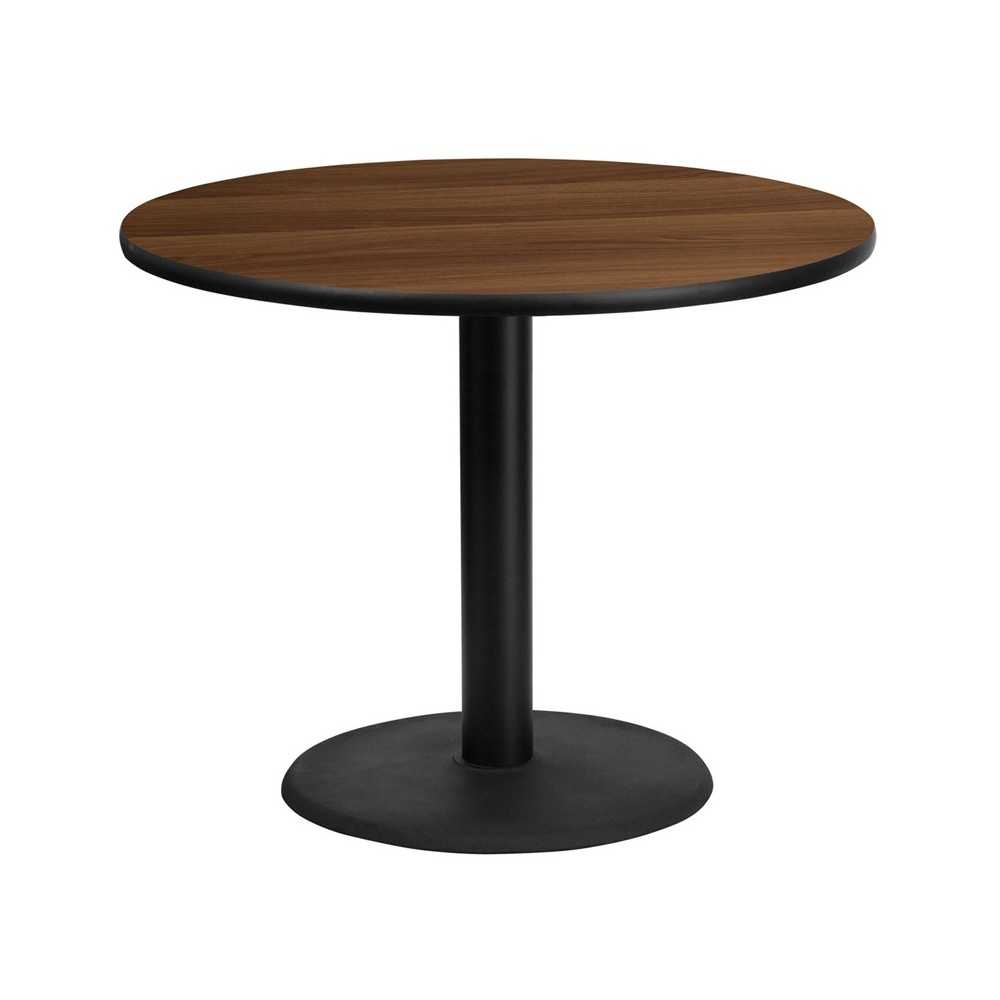 36'' Round Walnut Laminate Table Top with 24'' Round Table Height Base 36'' Round Walnut Laminate Table Top with 24'' Round Table Height Base