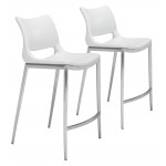 Ace Counter Chair (Set of 2) White & Silver