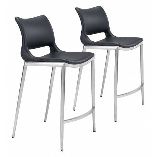 Ace Counter Chair (Set of 2) Black & Silver