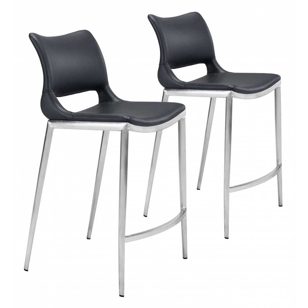 Ace Counter Chair (Set of 2) Black & Silver Ace Counter Chair (Set of 2) Black & Silver