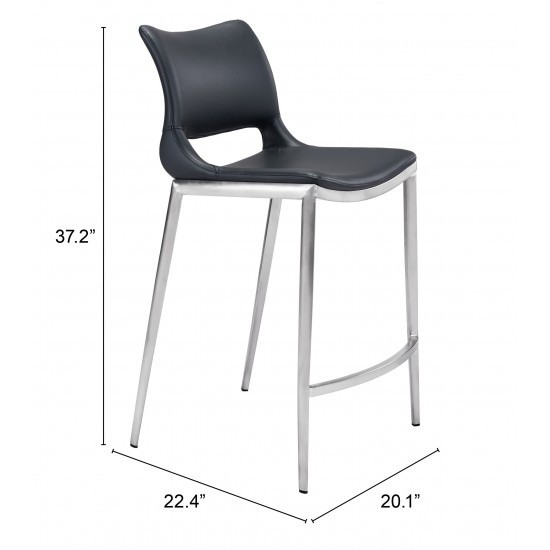 Ace Counter Chair (Set of 2) Black & Silver