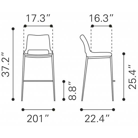 Ace Counter Chair (Set of 2) Black & Silver