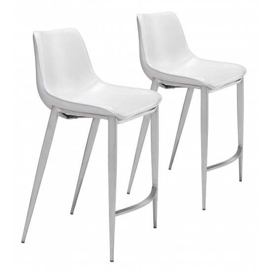 Magnus Counter Chair (Set of 2) White & Silver