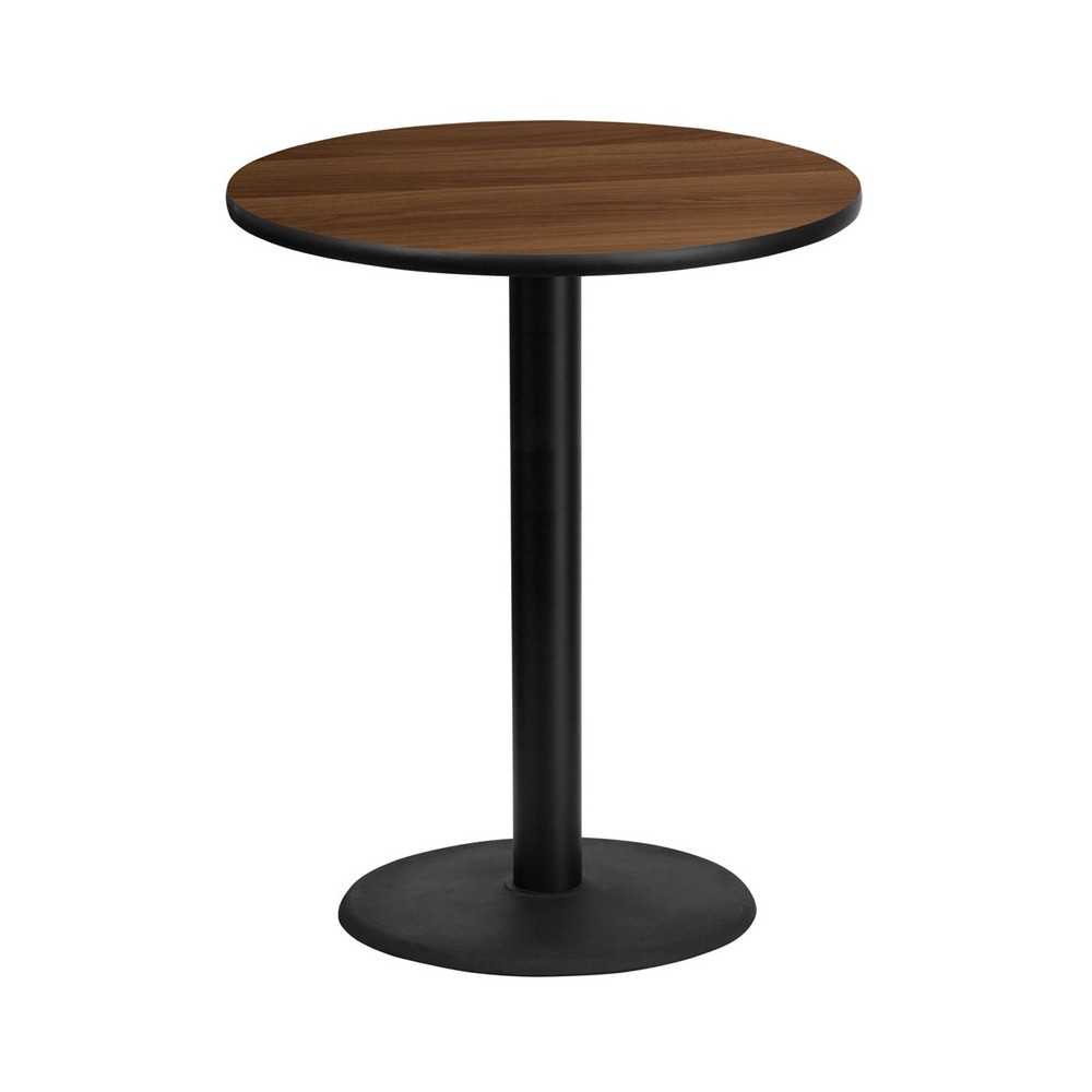 36'' Round Walnut Laminate Table Top with 24'' Round Bar Height Table Base 36'' Round Walnut Laminate Table Top with 24'' Round Bar Height Table Base
