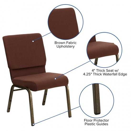 18.5''W Stacking Church Chair in Brown Fabric - Gold Vein Frame