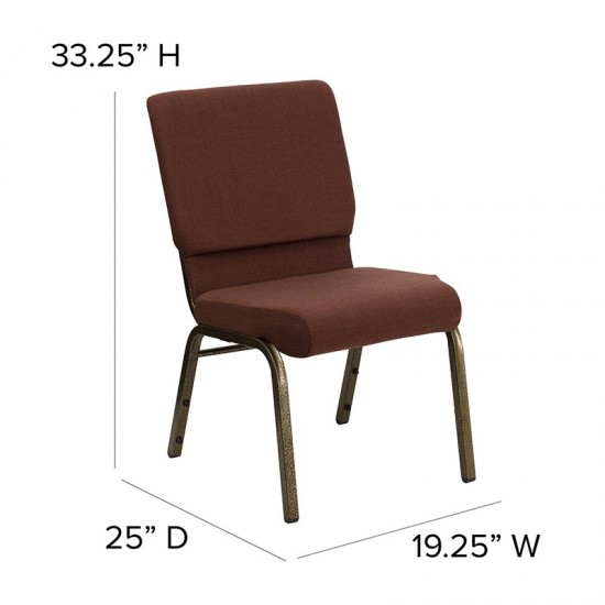 18.5''W Stacking Church Chair in Brown Fabric - Gold Vein Frame