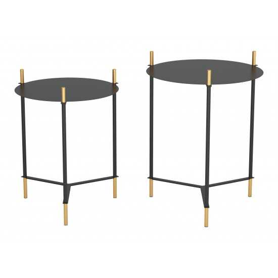 Set of 2 Jerry Side Tables Black & Gold