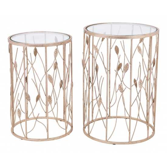 Set of 2 Sage Side Tables Clear & Gold