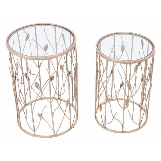 Set of 2 Sage Side Tables Clear & Gold