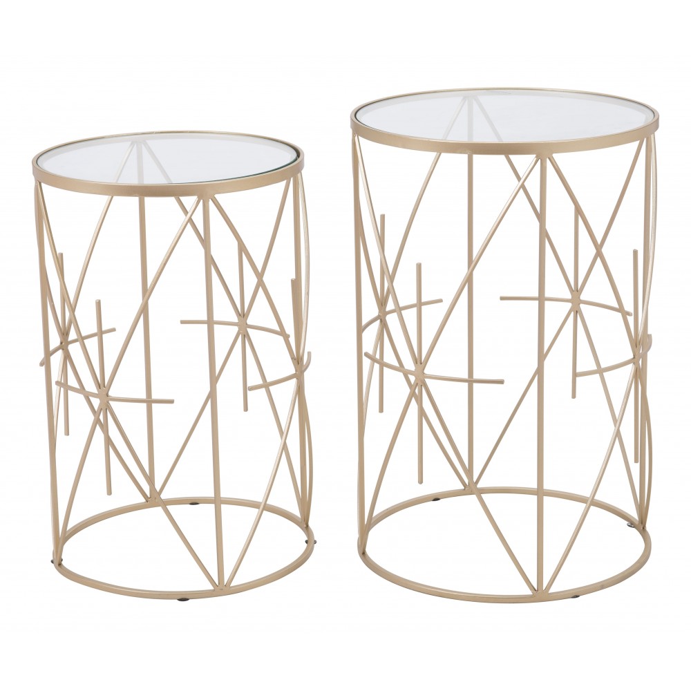 Set of 2 Hadrian Side Tables Gold & Clear