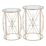 Set of 2 Hadrian Side Tables Gold & Clear