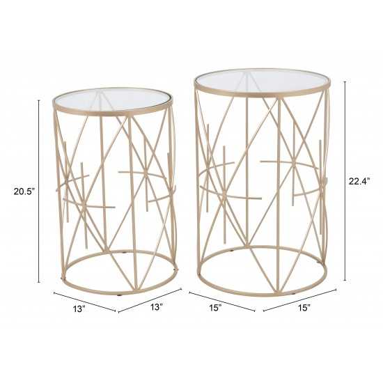 Set of 2 Hadrian Side Tables Gold & Clear