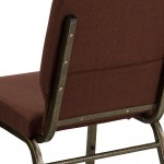 18.5''W Stacking Church Chair in Brown Fabric - Gold Vein Frame