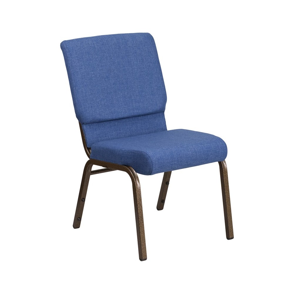 18.5''W Stacking Church Chair in Blue Fabric - Gold Vein Frame