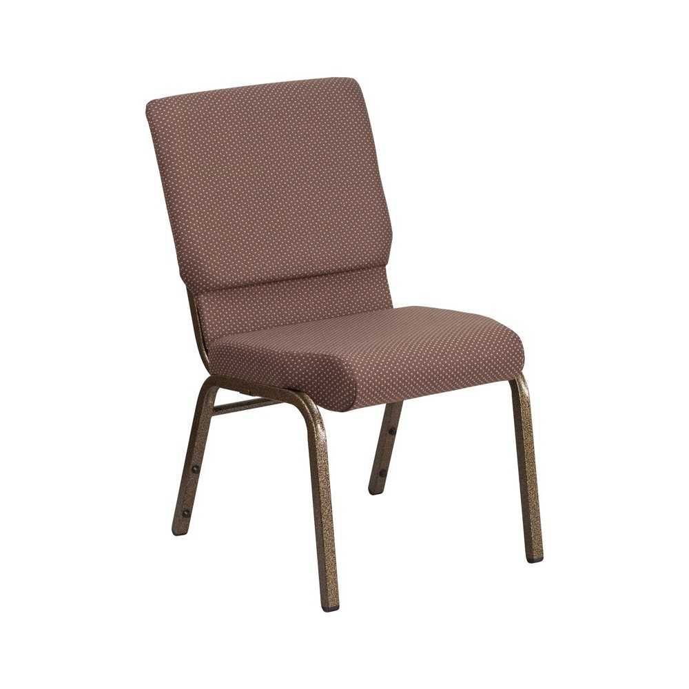 18.5''W Stacking Church Chair in Brown Dot Fabric - Gold Vein Frame