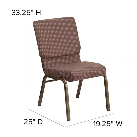 18.5''W Stacking Church Chair in Brown Dot Fabric - Gold Vein Frame