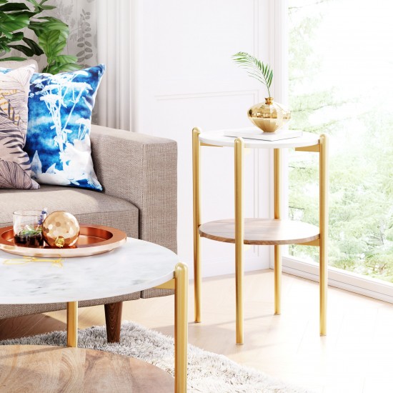 Mina Side Marble Table White & Gold