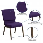 18.5''W Stacking Church Chair in Royal Purple Fabric - Gold Vein Frame