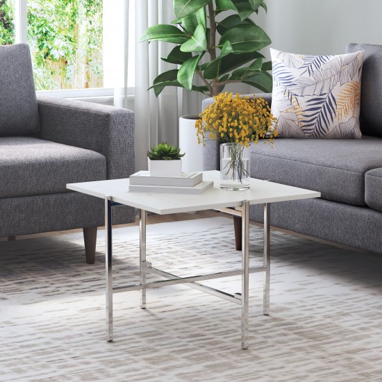 Titan Marble Side Table White & Silver