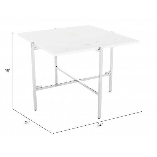 Titan Marble Side Table White & Silver