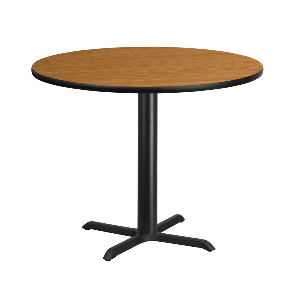 42'' Round Natural Laminate Table Top with 33'' x 33'' Table Height Base 42'' Round Natural Laminate Table Top with 33'' x 33'' Table Height Base