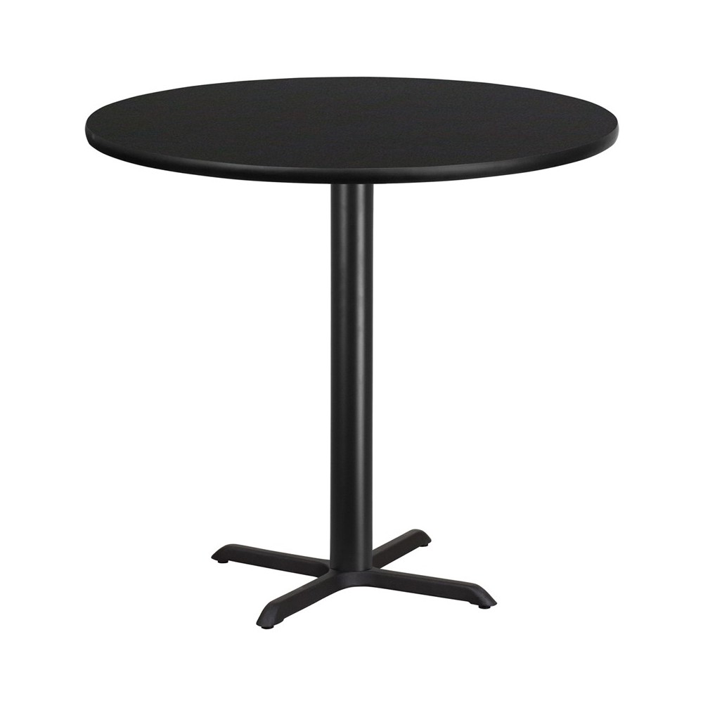 42'' Round Black Laminate Table Top with 33'' x 33'' Bar Height Table Base