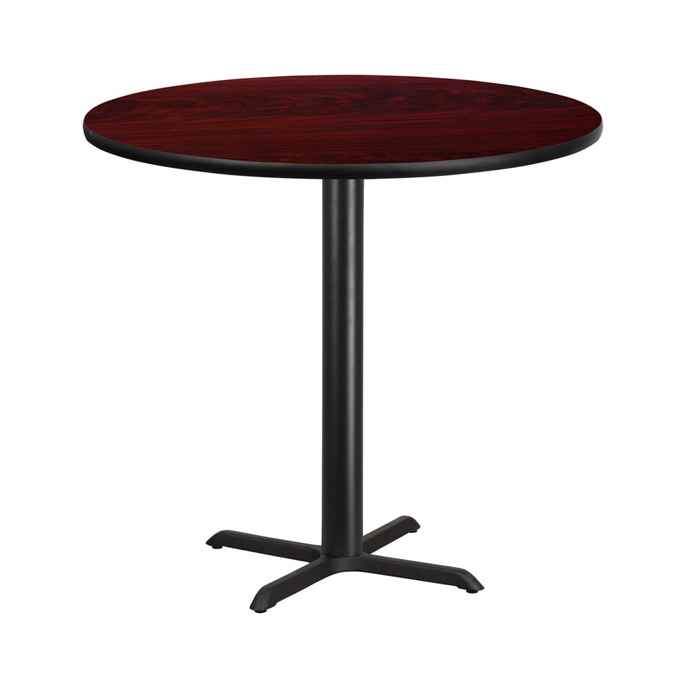 42'' Round Mahogany Laminate Table Top with 33'' x 33'' Bar Height Table Base