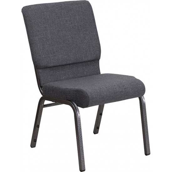 18.5''W Stacking Church Chair in Dark Gray Fabric - Silver Vein Frame